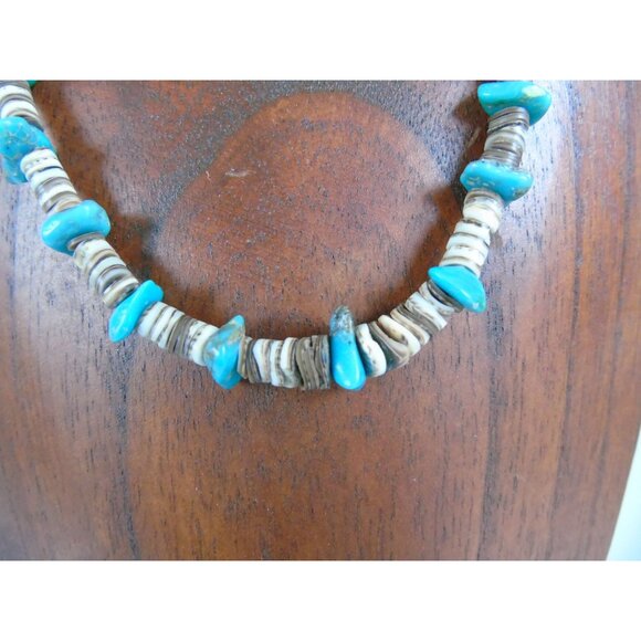 Vintage Heishi Necklace Turquoise Beads Graduated Shell Beads Santo Domingo - Picture 2 of 6